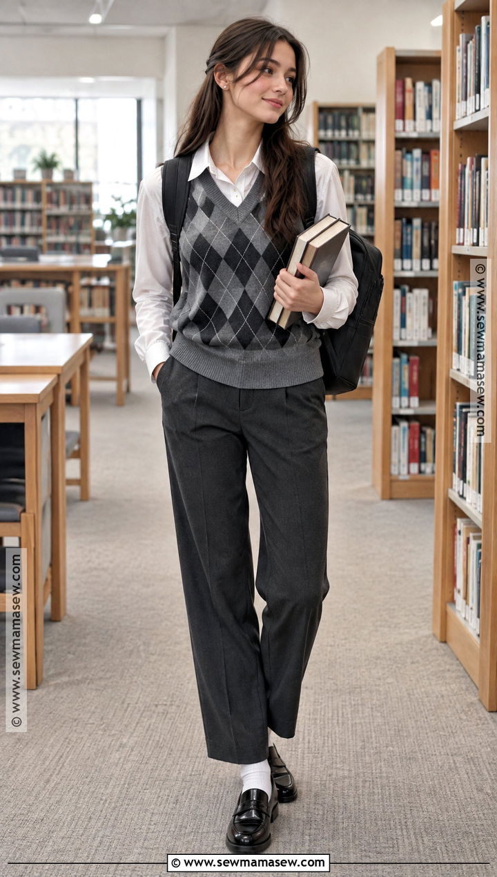 Clean Girl Sweater Vest And Collared Shirt Outfit - 15 back to school clean girl outfits