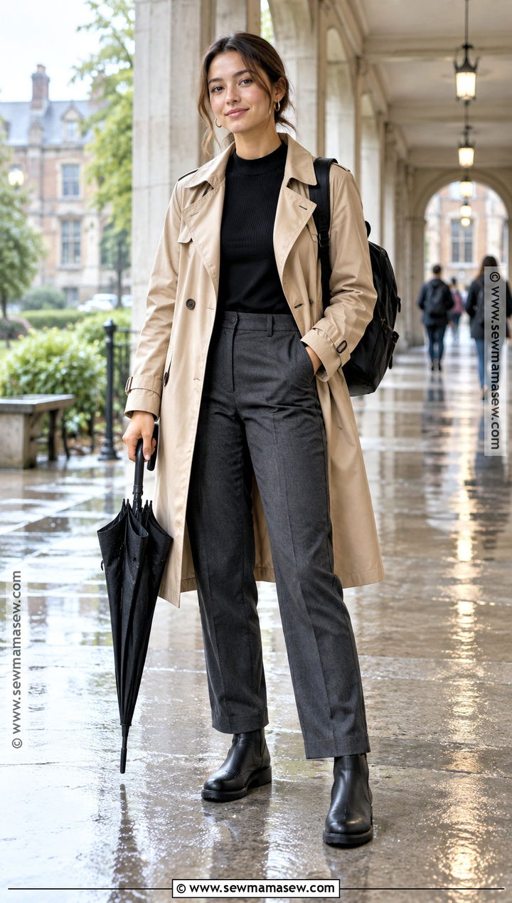 Clean Girl Trench Coat And Straight Trousers Outfit - 15 back to school clean girl outfits