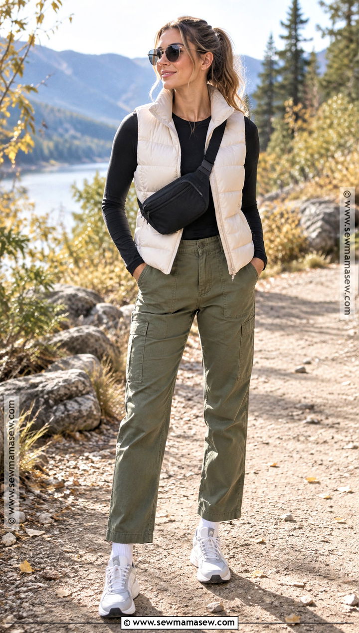 Clear Sunglasses With a Puffer Vest - 15 autumn sunglasses outfit ideas