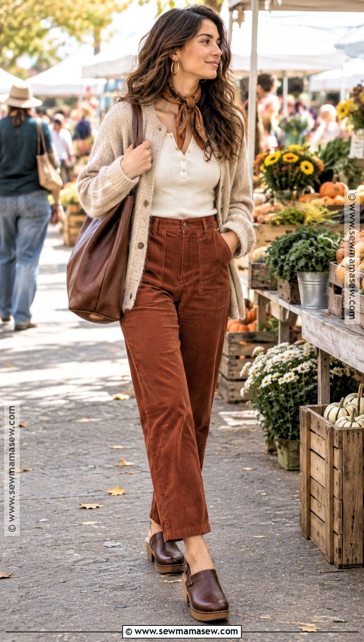 Clog Outfit With Corduroy Pants - 15 autumn shoe collection ideas