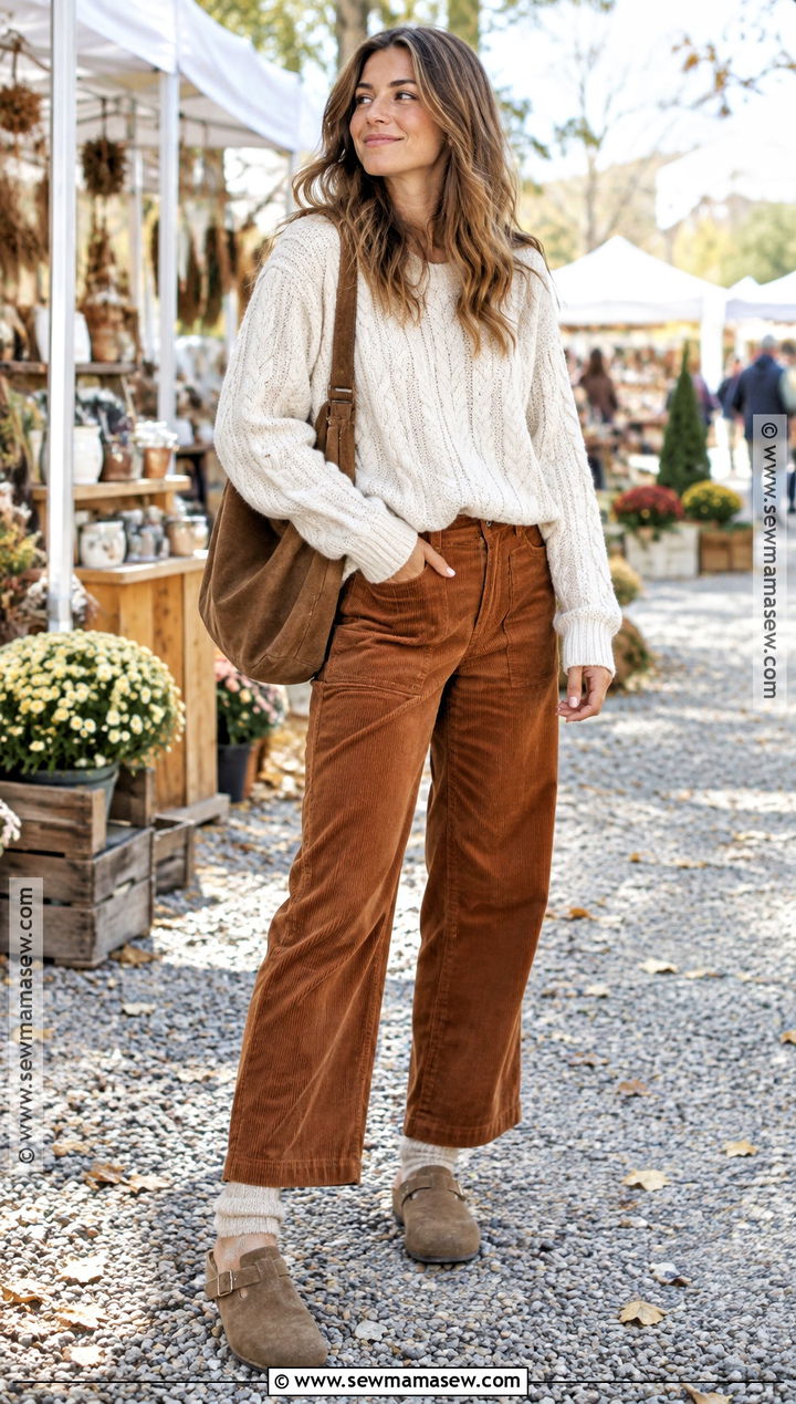 Clogs With Corduroy Pants And A Knit Sweater - 30 fall shoes