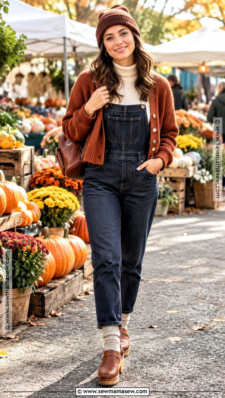 Clogs With Overalls And Fitted Turtleneck - 20 Clogs Outfit Fall Ideas