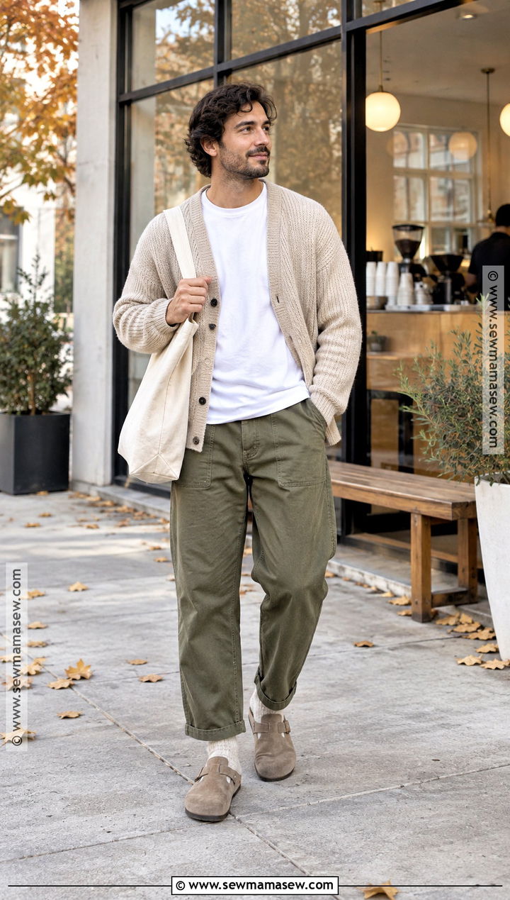 Clogs With Wide Leg Pants and Cardigan - 15 fall shoes 2026 for men