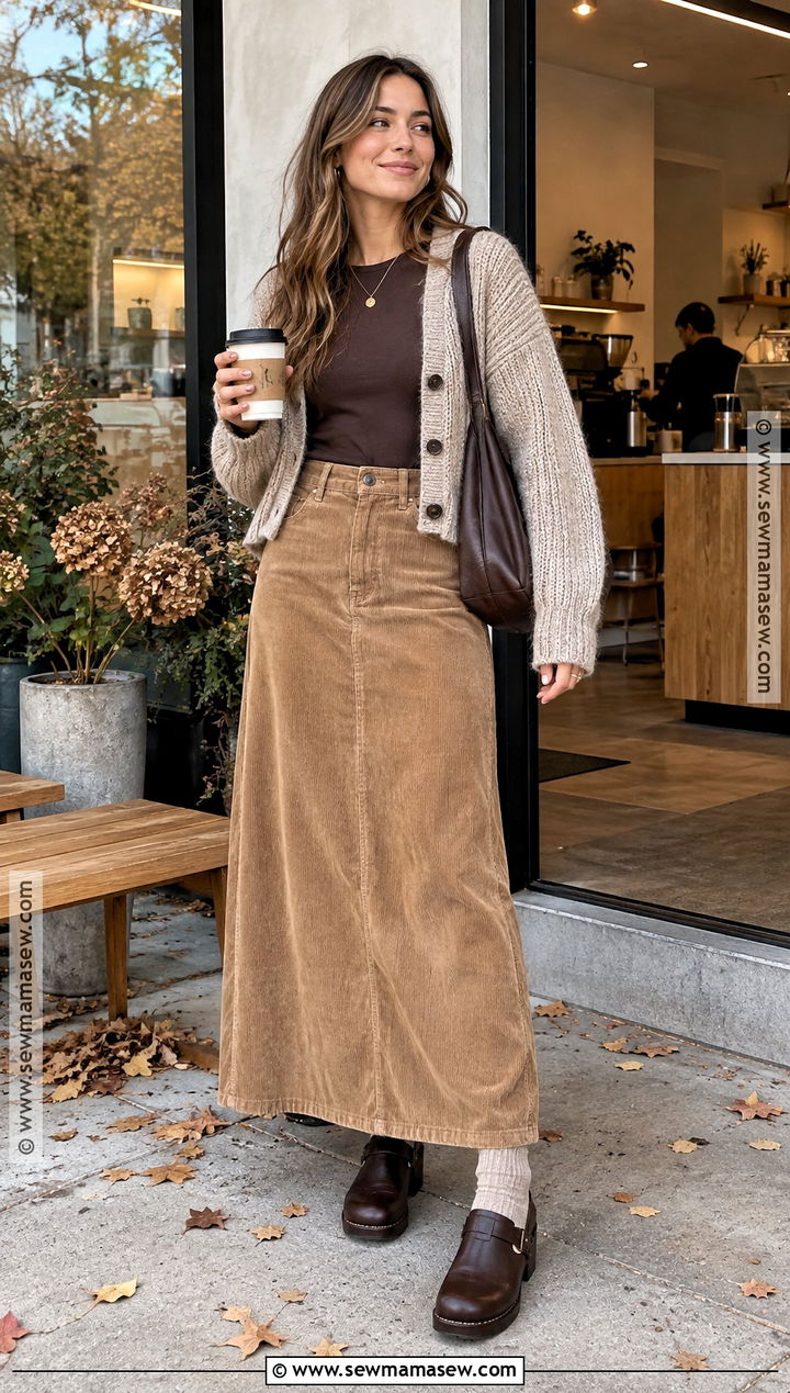 Clogs With a Corduroy Maxi Skirt - 15 shoes to wear with maxi skirt in fall
