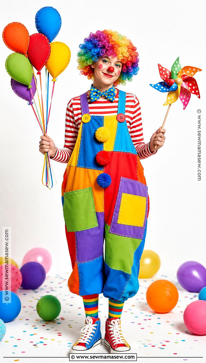 Clown Costume With Colorful Overalls - 30 halloween costumes with overalls