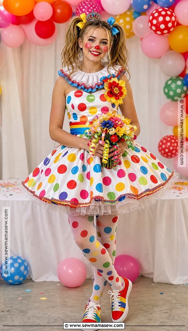 Clown Prom Queen Costume With Polka Dot Gown - 35 prom queen halloween costume ideas