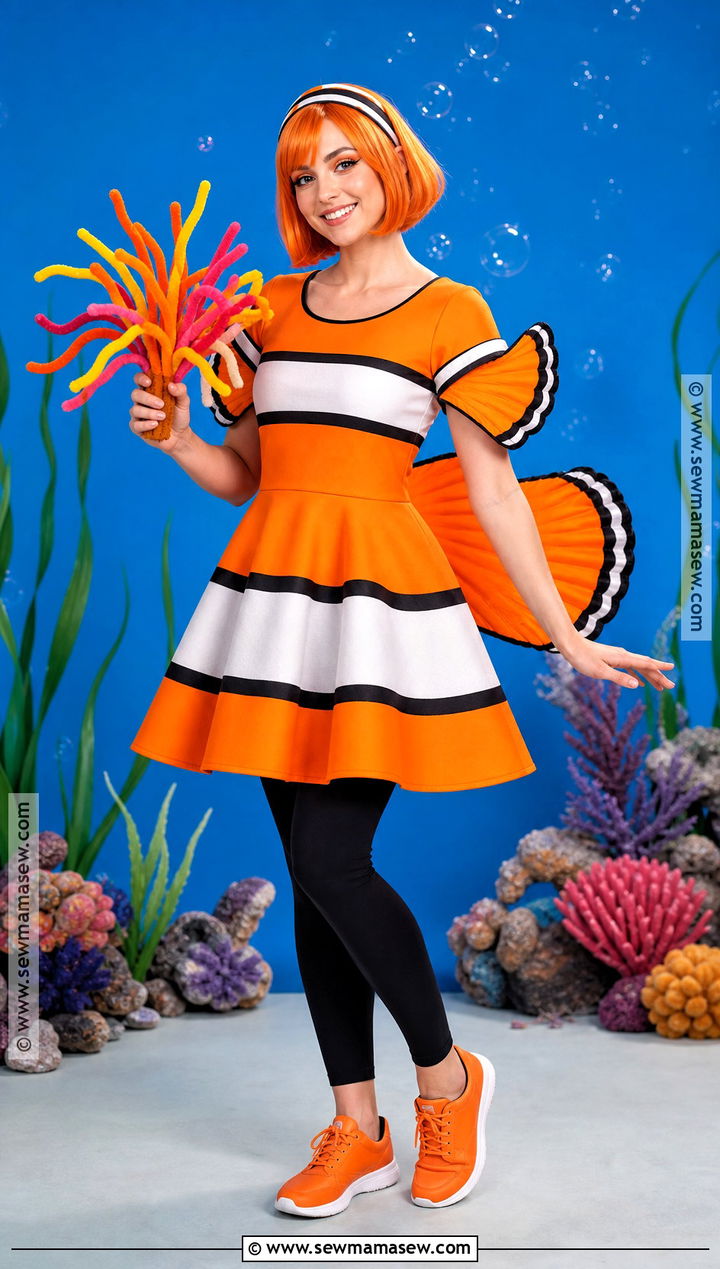 Clownfish Costume With Striped Orange Dress - 30 under the sea costumes for women