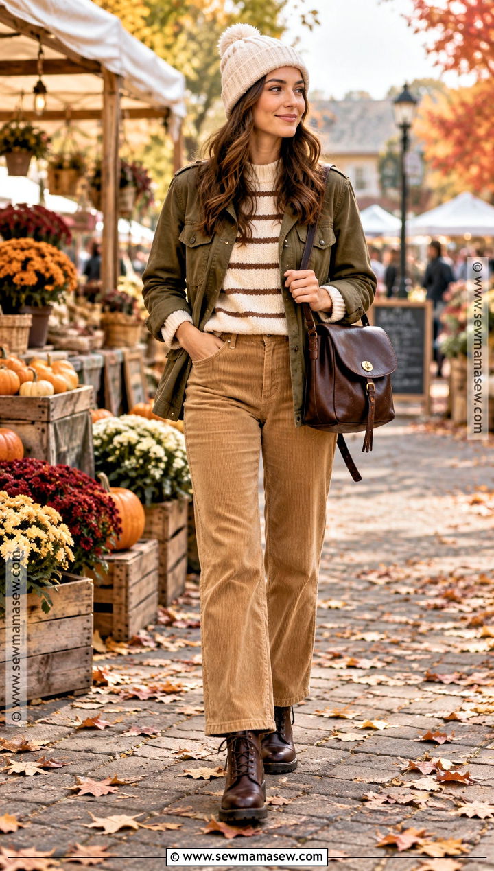 Coach Haversack Handbag With Utility Jacket and Corduroy Pants - 15 coach handbag fall fashion ideas