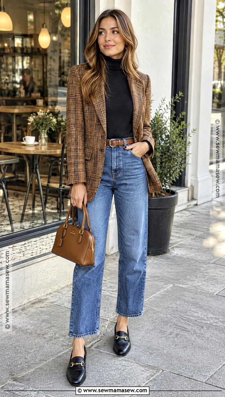 Coach Mini Handbag With Plaid Blazer and Loafers - 15 coach handbag fall fashion ideas