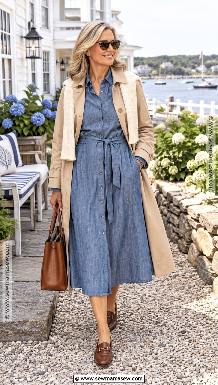 Coastal Chambray Shirt Dress and Loafers Outfit - 15 fall costal outfit ideas
