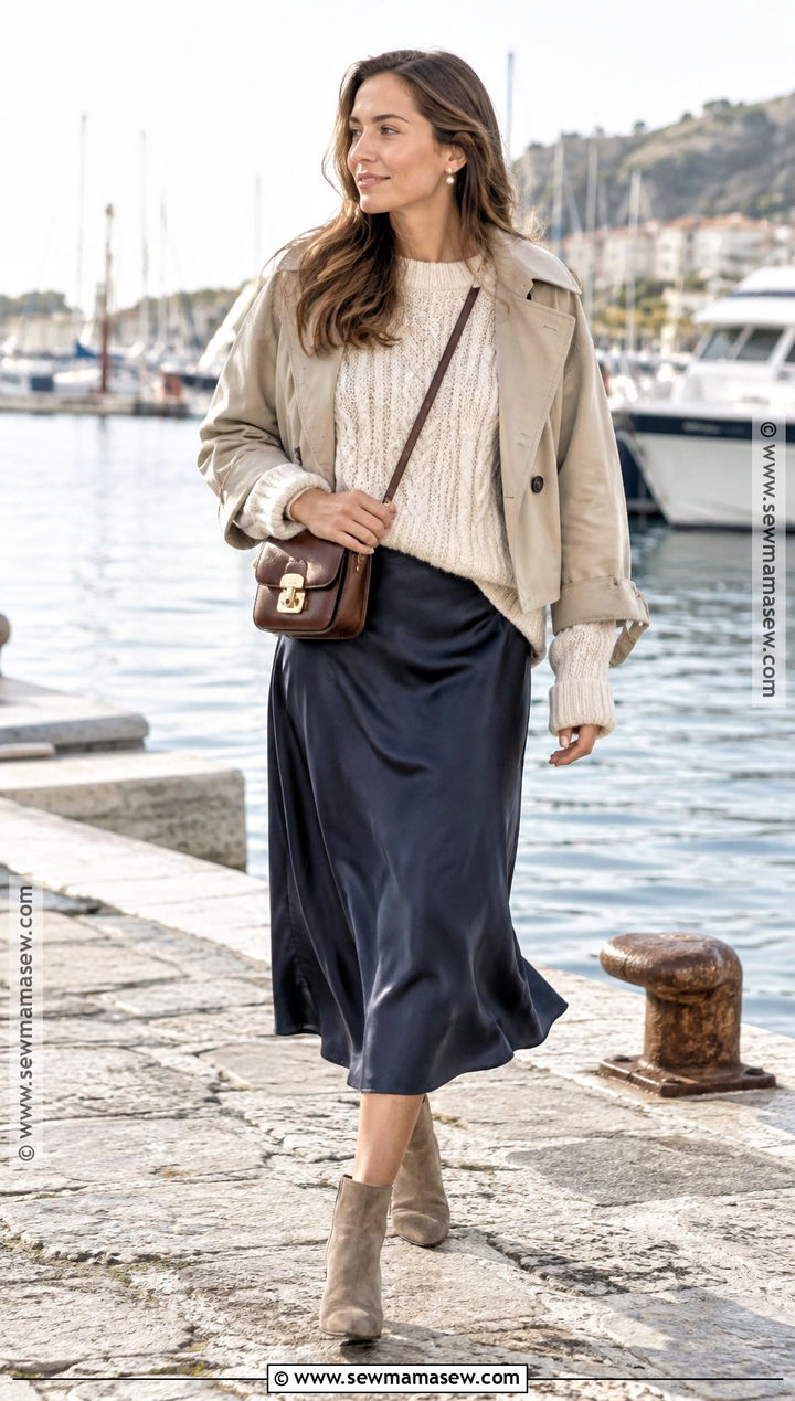 Coastal Fisherman Sweater and Midi Skirt Outfit - 15 fall costal outfit ideas