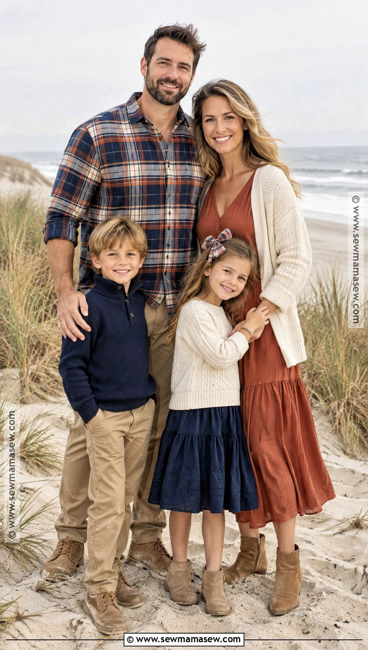 Coastal Plaid Fall Beach Family Outfit - 15 fall beach photoshoot family outfits