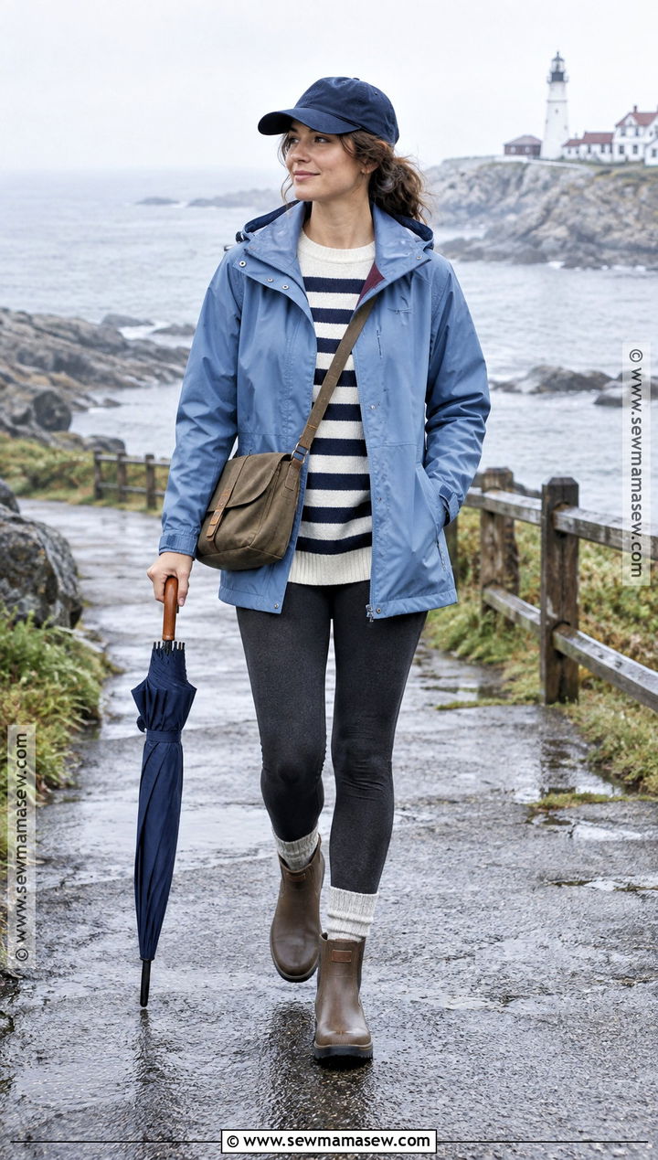 Coastal Rain Jacket and Leggings Outfit - 15 fall costal outfit ideas