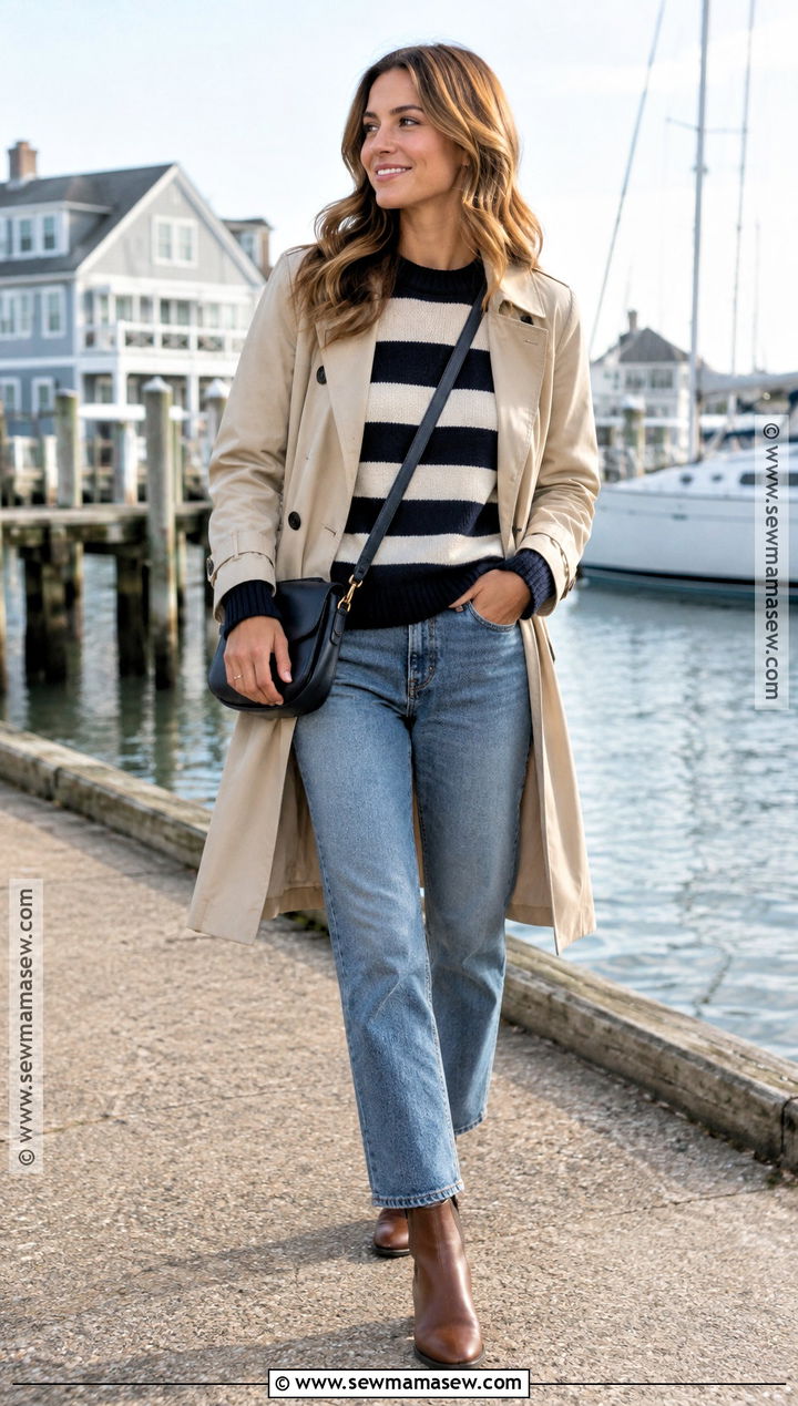 Coastal Striped Sweater and Straight Leg Jeans Outfit - 15 fall costal outfit ideas