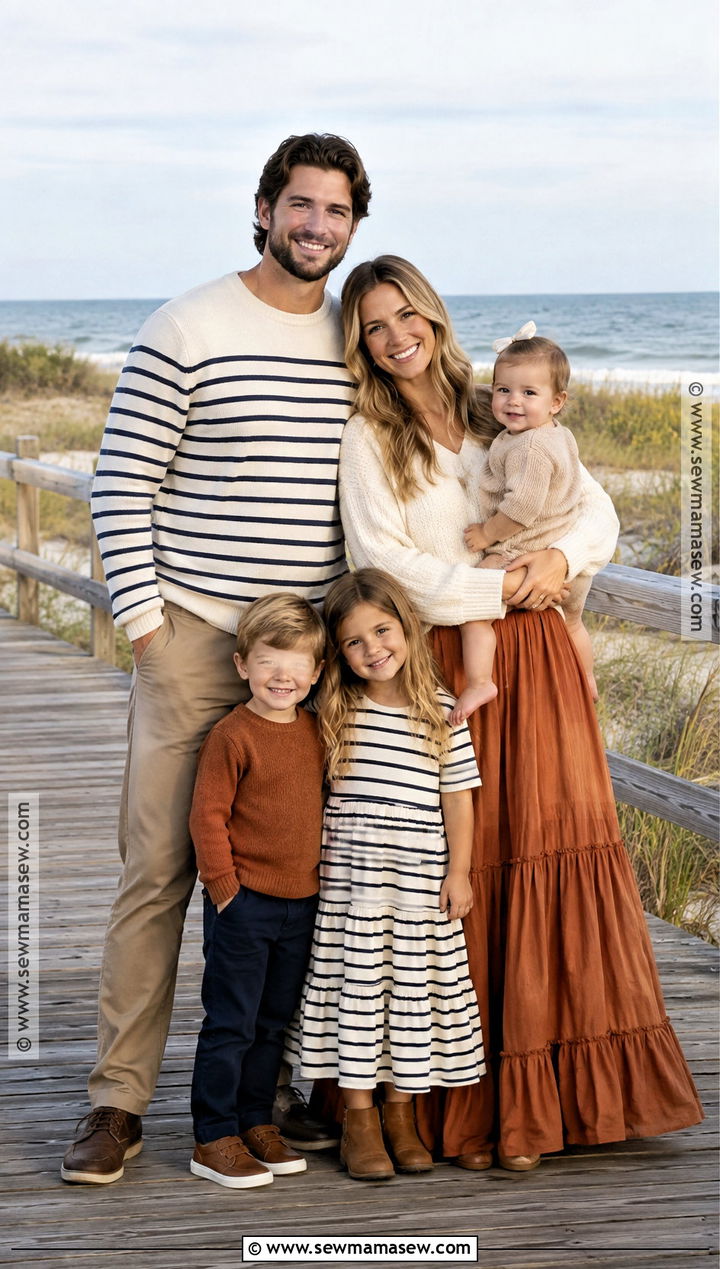 Coastal Stripes And Rust Fall Beach Family Outfit - 20 fall family beach pictures outfits