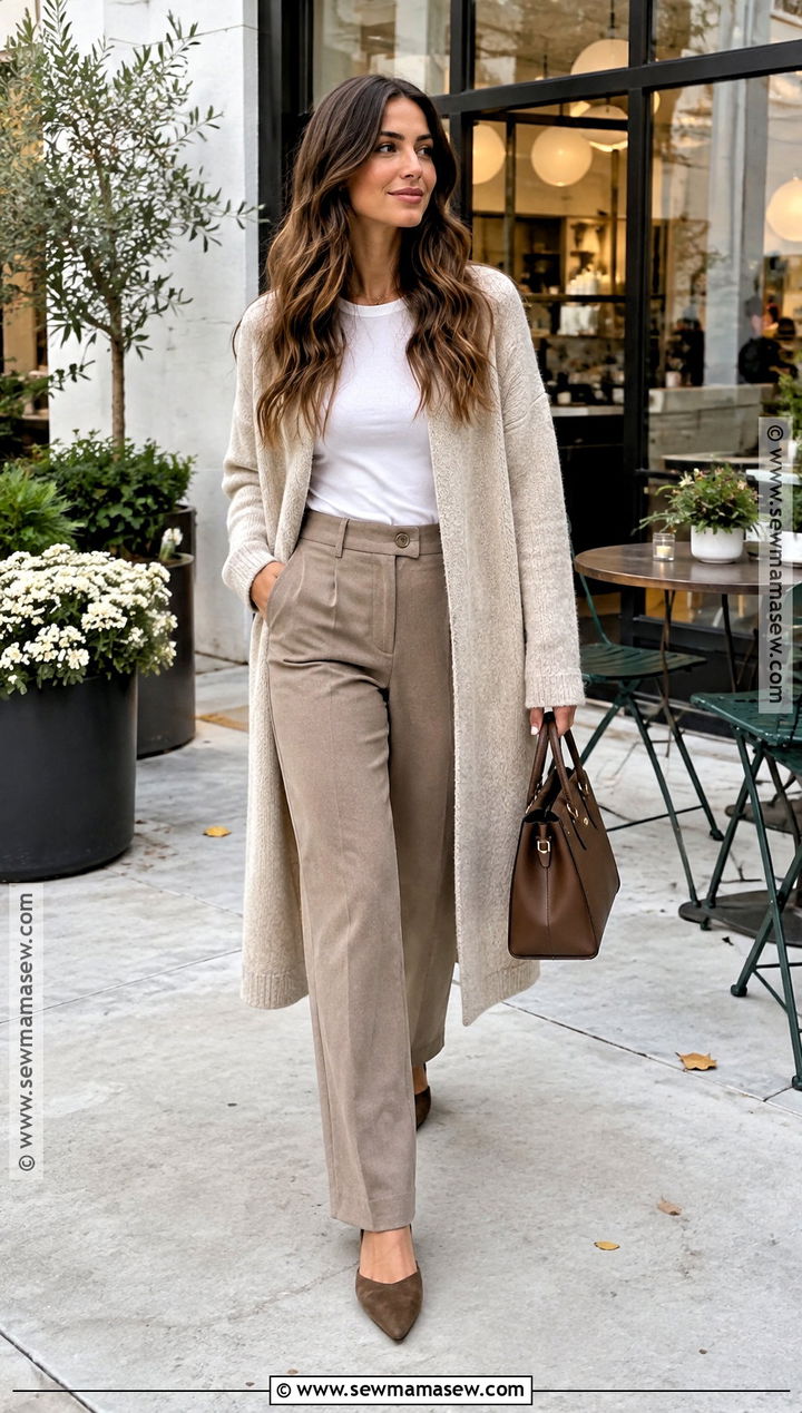 Coatigan With Trousers And Flats - 30 october outfits