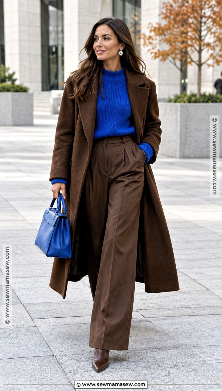 Cobalt Blue And Chocolate Brown Fall Outfit - 20 fall color palette clothes