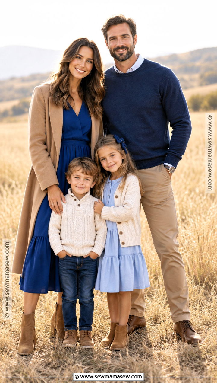 Cobalt Blue And Tan Family Outfit - 20 blue fall family pictures outfits