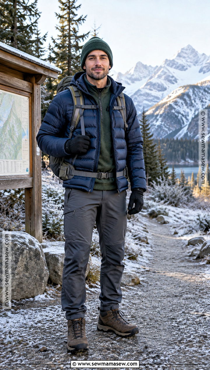 Cold Fall Hiking Outfit With Puffer Jacket and Merino Sweater - 15 mens fall outdoor outfits