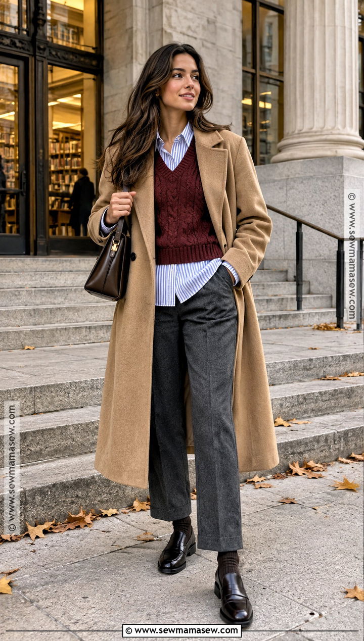 Cold Fall Outfit With Knit Vest And Button Down Shirt - 25 Cold Fall Outfits