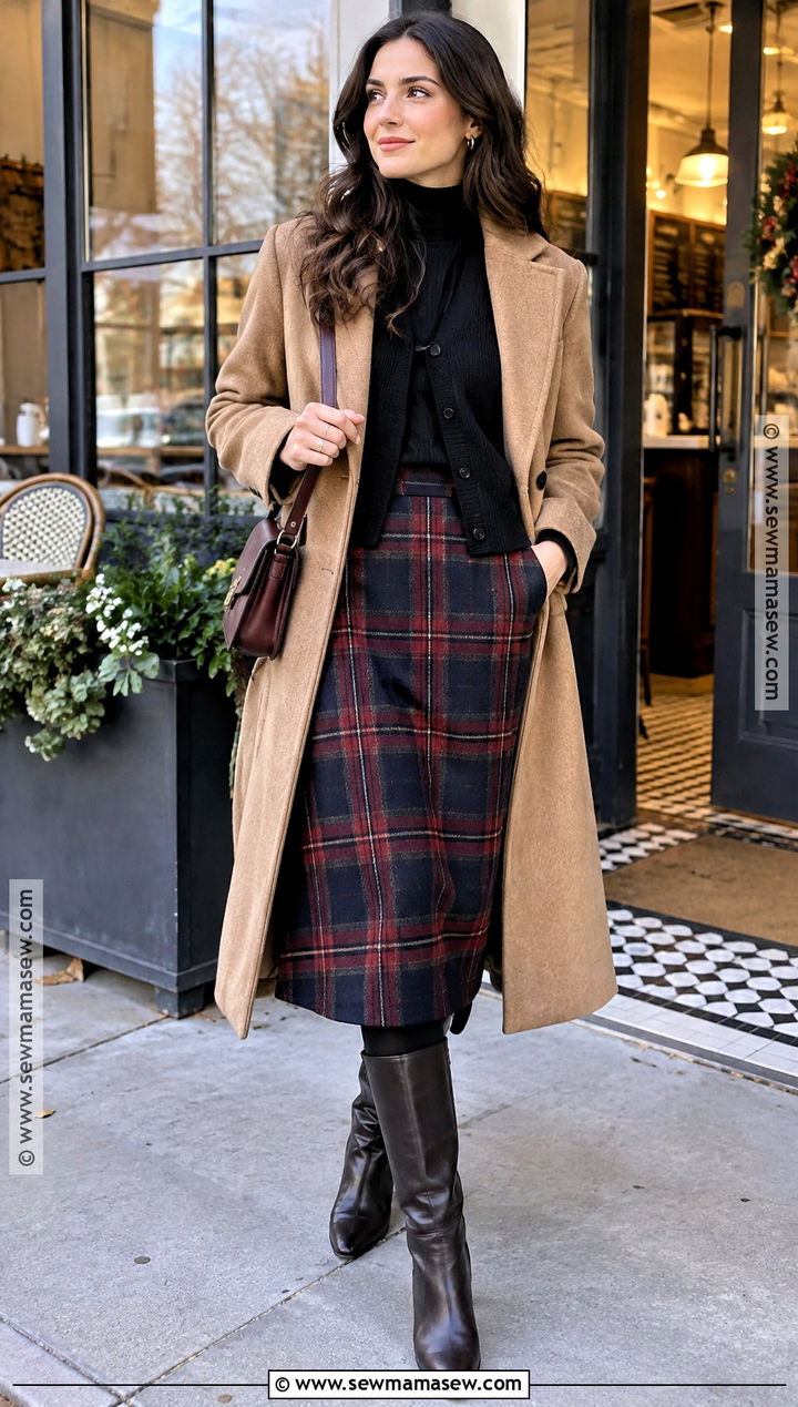 Cold Fall Outfit With Plaid Skirt And Fleece Tights - 25 Cold Fall Outfits