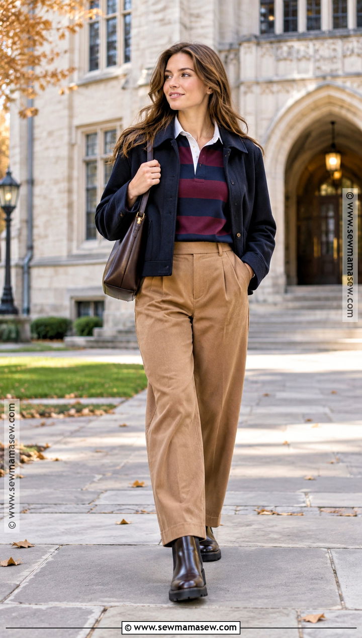 Cold Fall Outfit With Rugby Shirt And Tailored Trousers - 25 Cold Fall Outfits