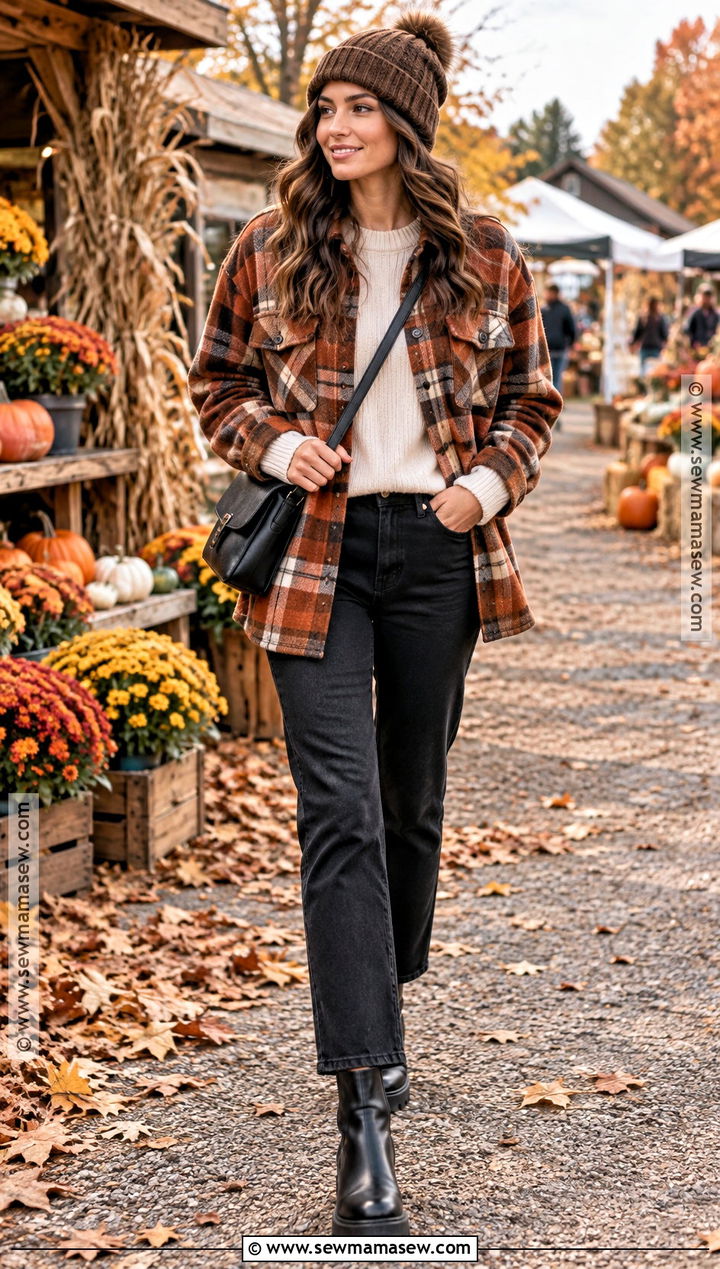 Cold Fall Outfit With Shacket And Black Jeans - 25 Cold Fall Outfits