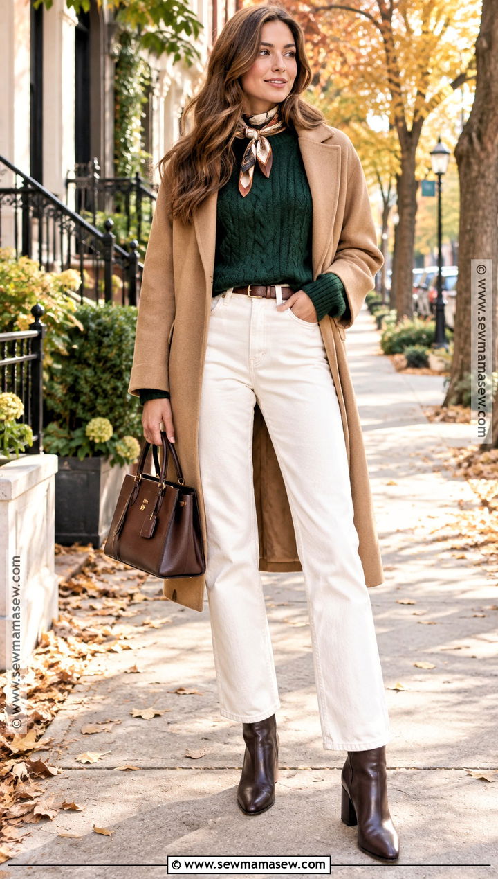 Cold Fall Outfit With Sweater And White Jeans - 25 Cold Fall Outfits