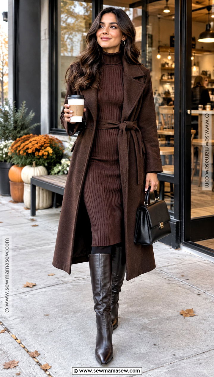 Cold Fall Outfit With Sweater Dress And Tall Boots - 25 Cold Fall Outfits