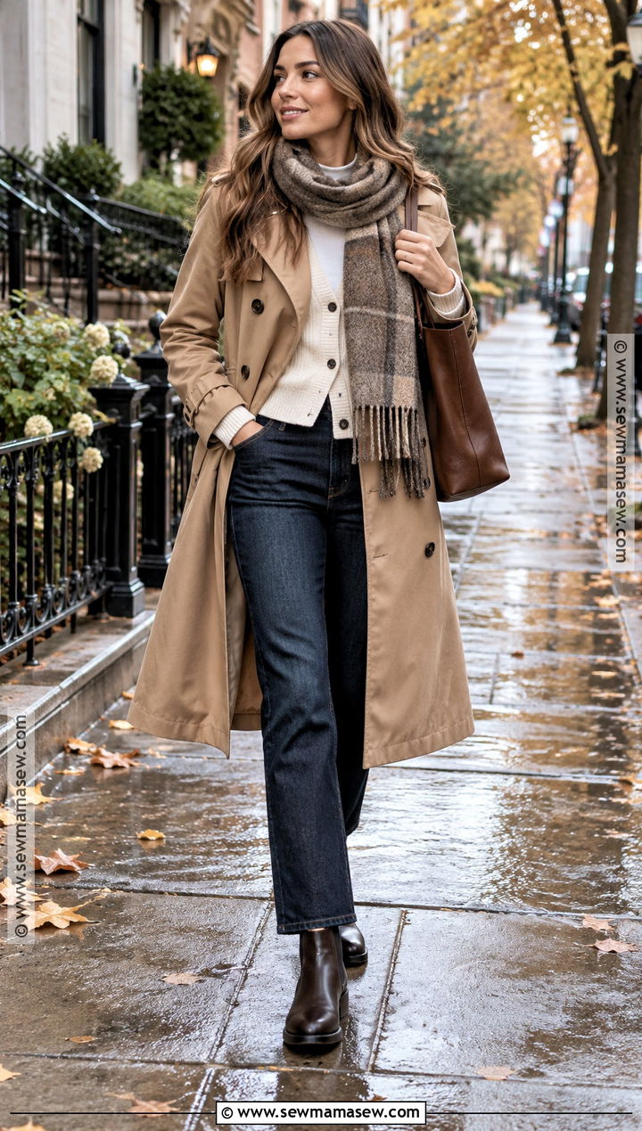 Cold Fall Outfit With Trench Coat And Knit Layers - 25 Cold Fall Outfits