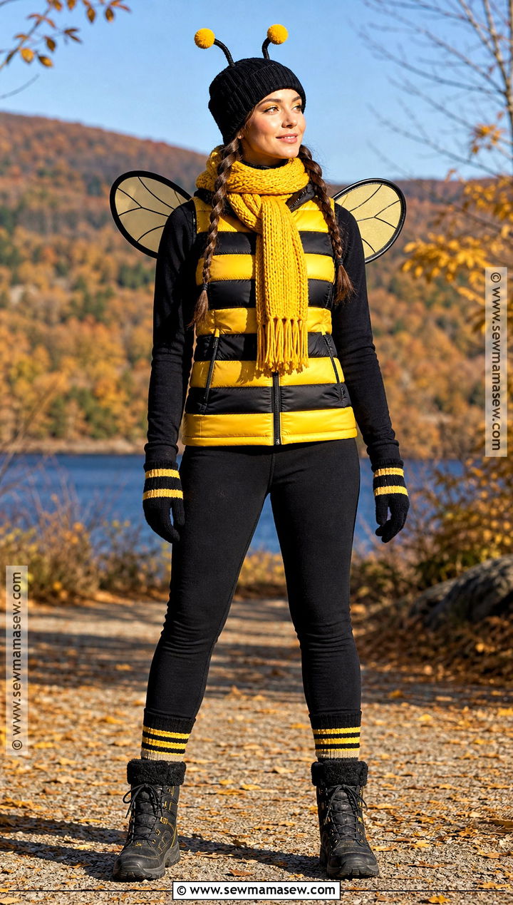 Cold Weather Bumble Bee Costume With Puffer Vest - 30 Bumble Bee Costume Ideas for Women