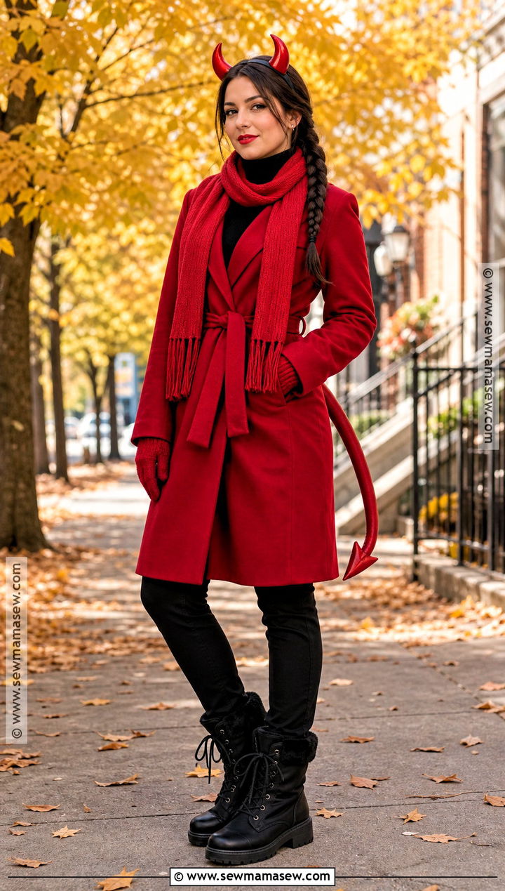 Cold Weather Devil Costume With Red Coat - 40 devil costume ideas for women