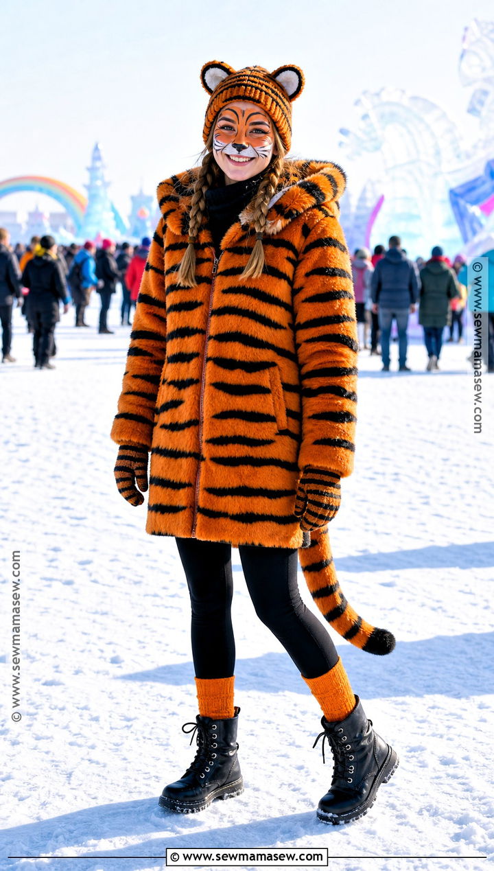 Cold Weather Tiger Costume With Faux Fur Coat - 30 tiger halloween costume ideas for women