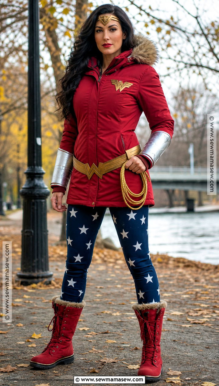 Cold Weather Wonder Woman Costume With Red Coat - 50 wonder woman costume ideas