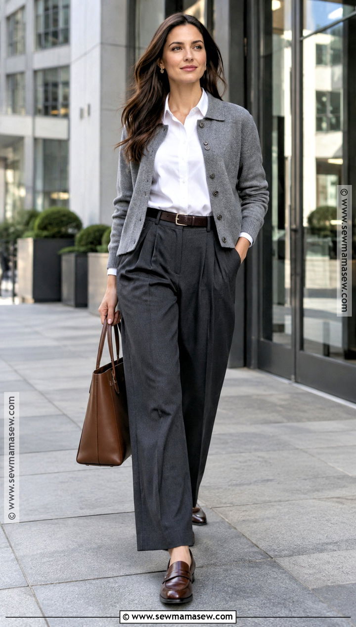 Collared Cardigan With Pleated Trousers - 15 cardigan outfit fall ideas 2026