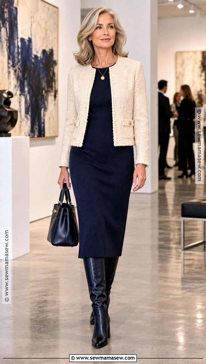 Collarless Jacket With Column Dress - 30 fall jackets
