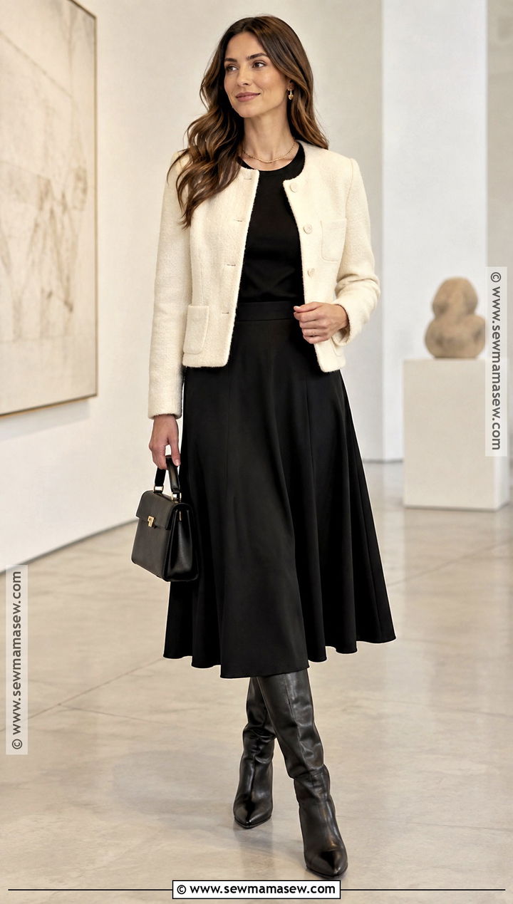 Collarless Jacket With Midi Skirt - 15 jacket trends 2026 fall