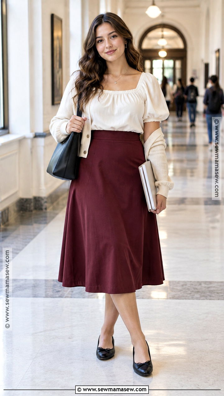 College Blouse And Midi Skirt Outfit - 25 Back To School Outfits College