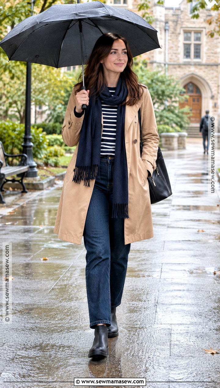 College Fall Outfit With Trench Coat And Jeans - 25 Fall Outfits College