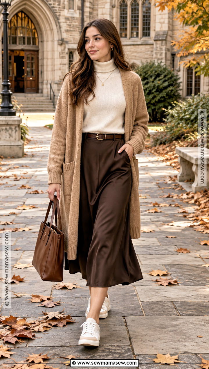 College Long Cardigan And Midi Skirt Outfit - 20 fall school outfits college