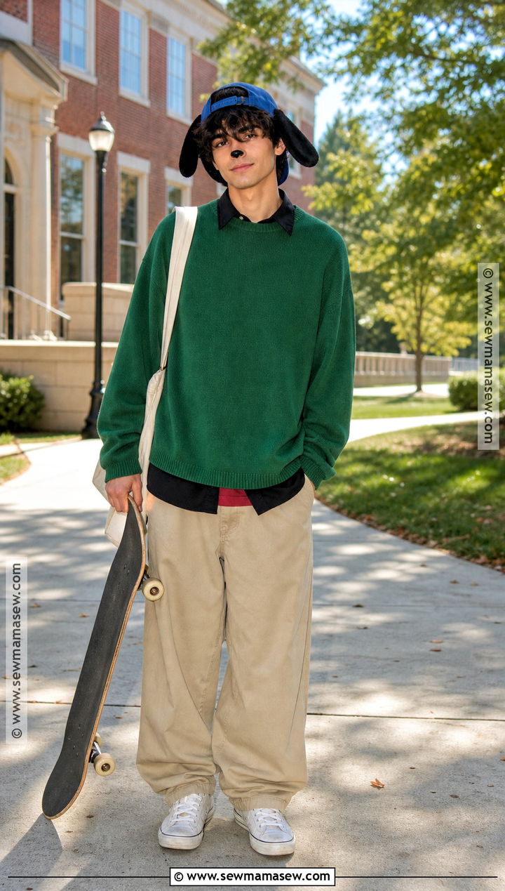 College Max Goof Costume With Green Sweater - 40 max goofy costume ideas