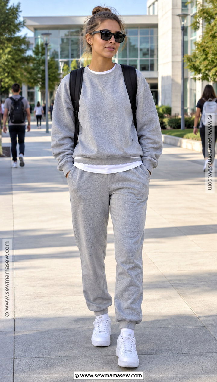College Monochrome Sweat Set Outfit - 25 Back To School Outfits College