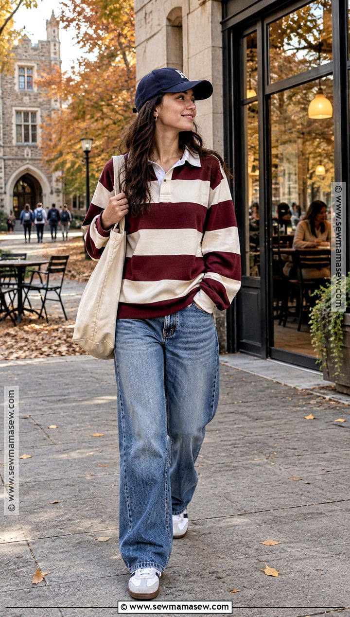 College Rugby Shirt And Baggy Jeans Outfit - 20 fall school outfits college