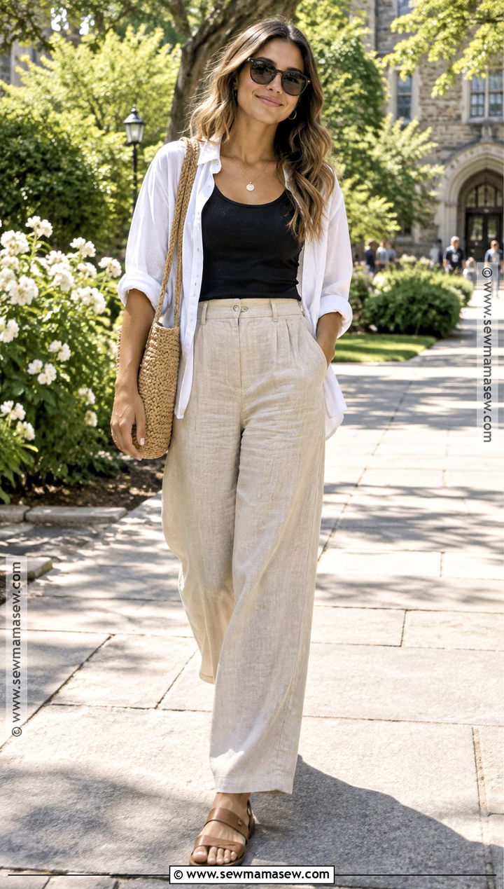 College Tank Top And Linen Pants Outfit - 25 Back To School Outfits College