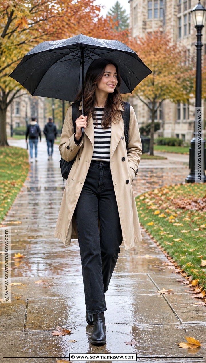 College Trench Coat And Black Jeans Outfit - 20 fall school outfits college