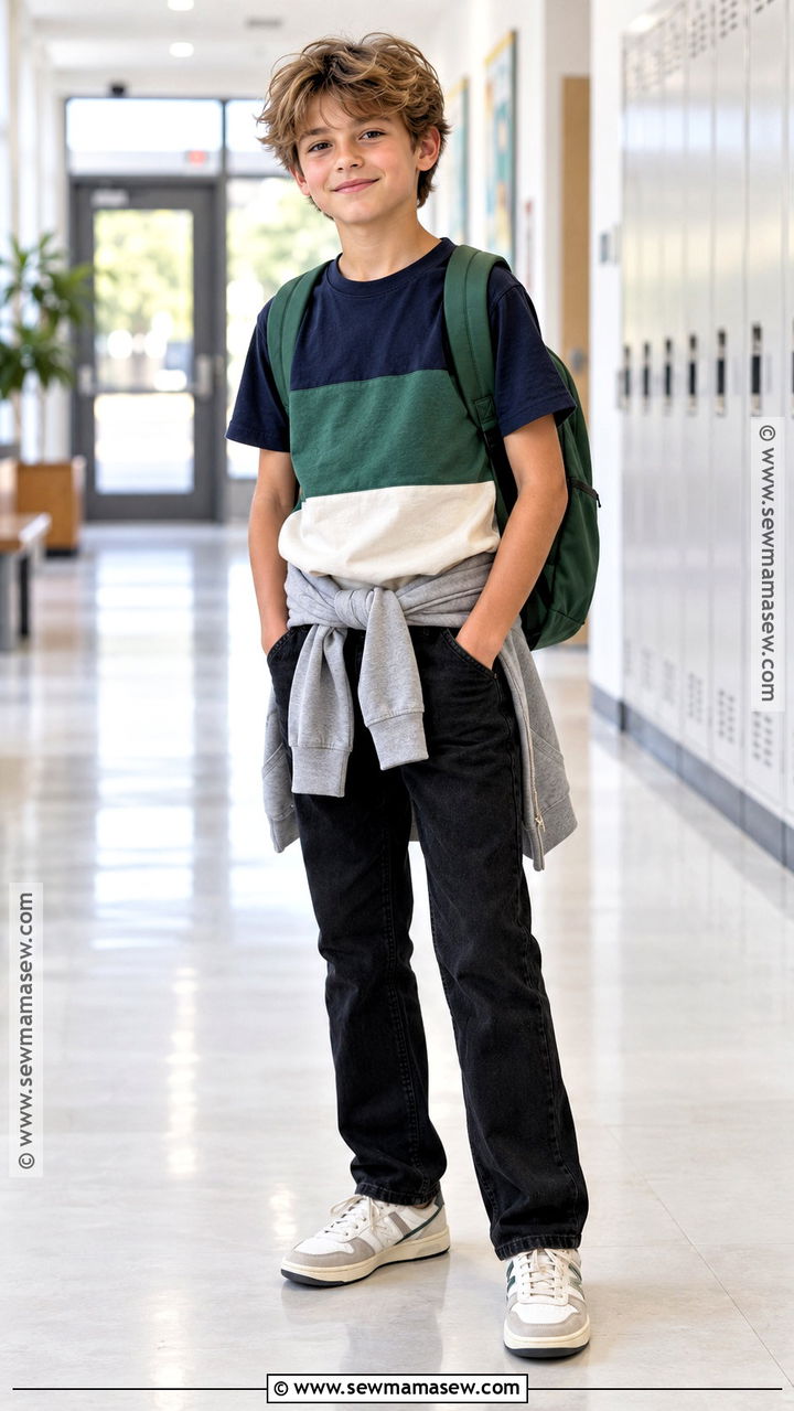 Color Block Back To School Shirt With Black Jeans - 20 Back To School Shirts for Kids