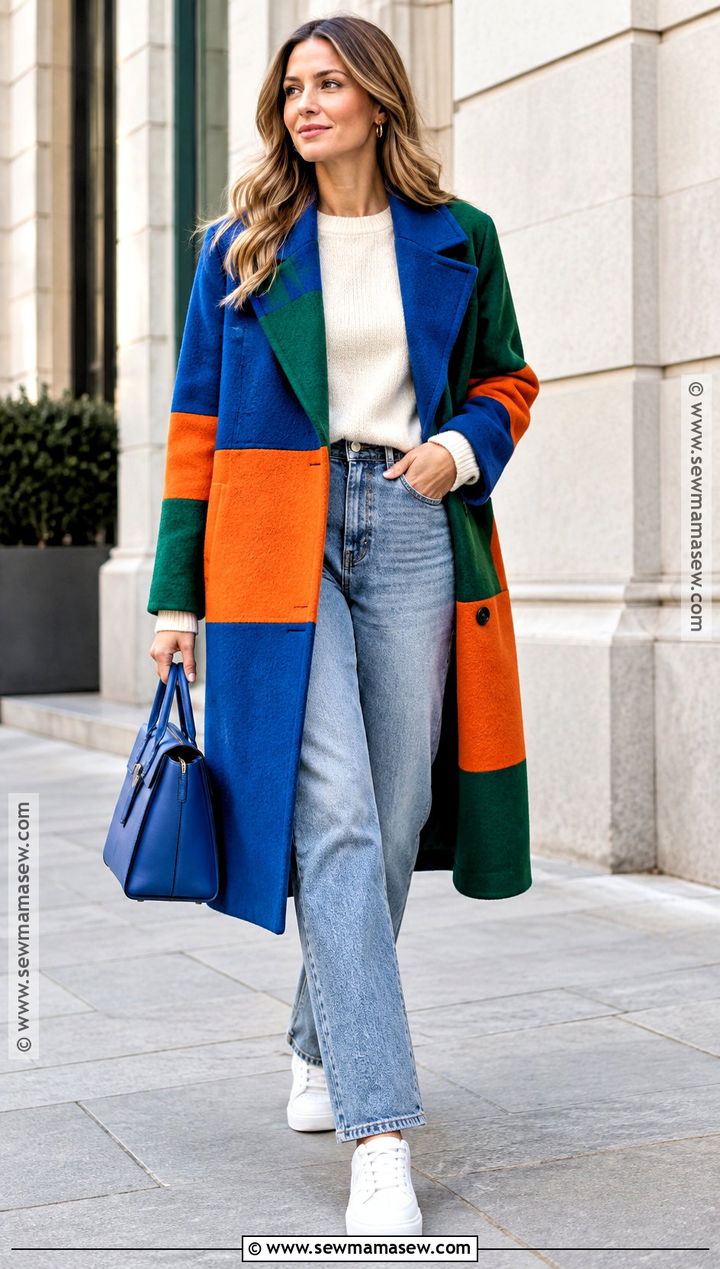Color Block Coat And Denim Outfit - 25 fall 2026 fashion trends street style