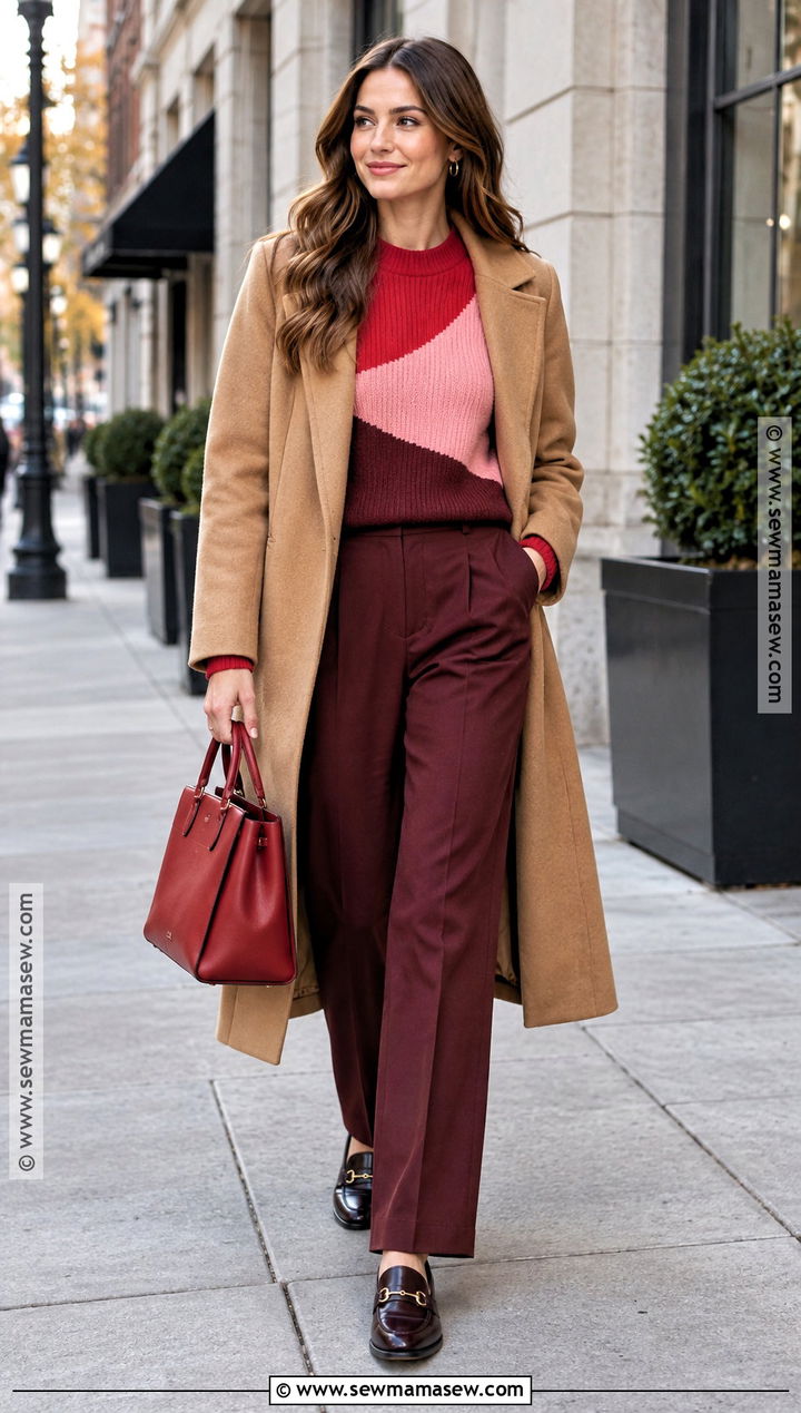 Color Block Sweater And Tailored Pants Fall Outfit - 15 fall outfits trends