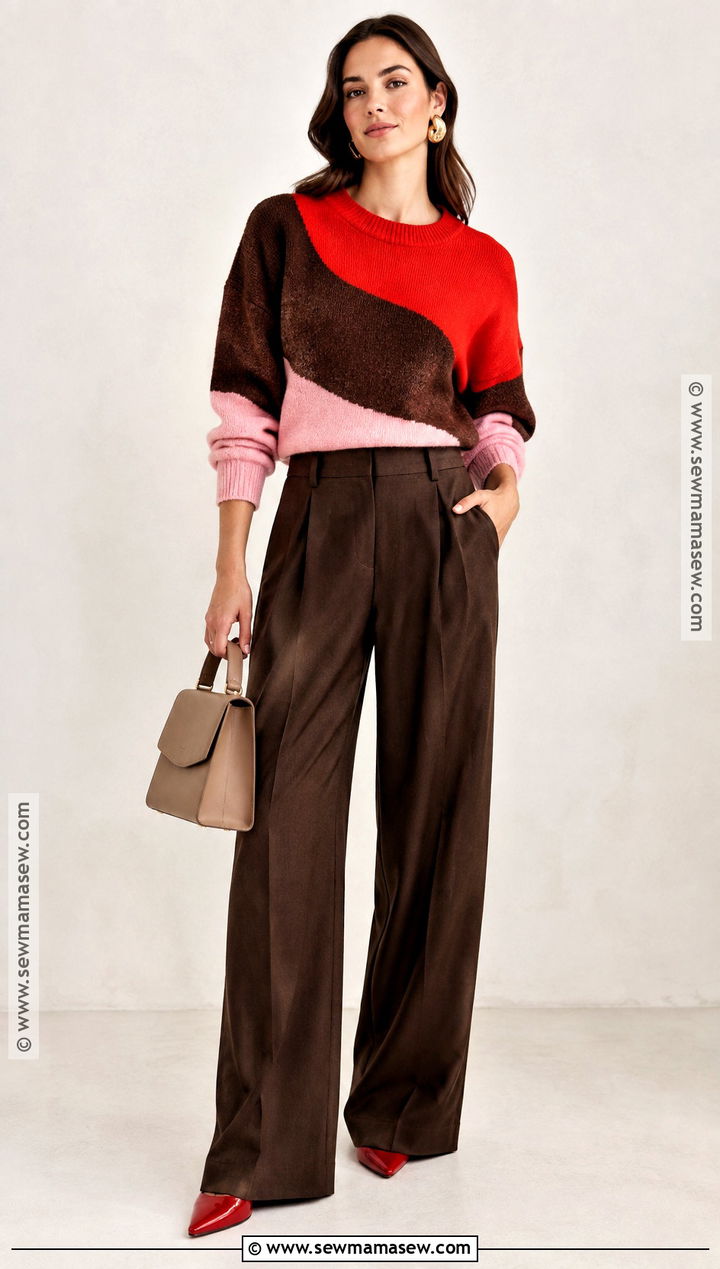 Color Block Sweater and Tailored Pants Fall Outfit - 20 fall it girl outfits