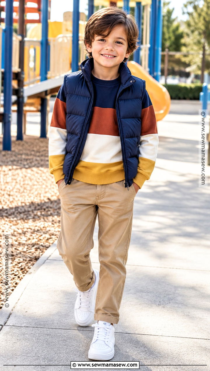 Color Block Sweatshirt With Chinos And Trainers - 25 Boy Fall Outfits